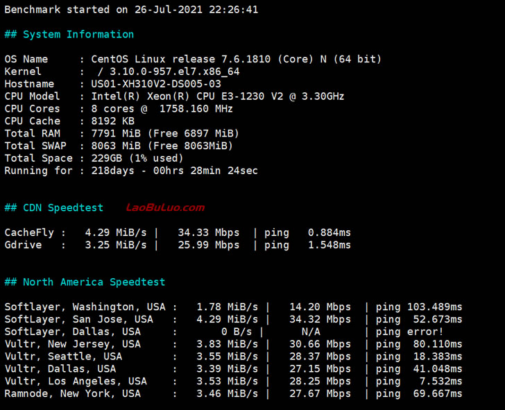 Serverreview Benchmark - Linux一键Speedtest测试服务器各大洲速率